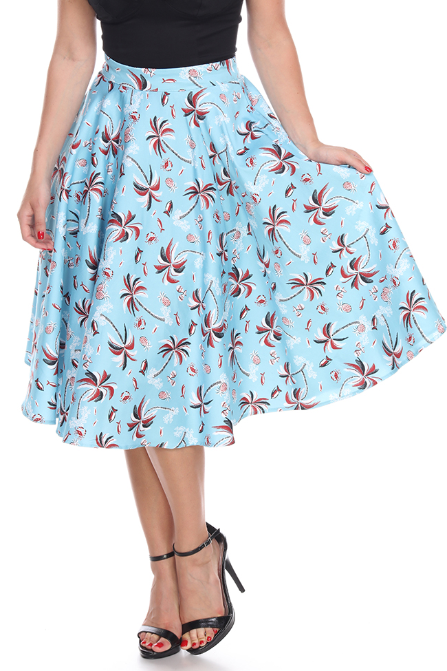 Bettie Page Swing Skirt with Pockets in Palm Trees - Dee Foreman