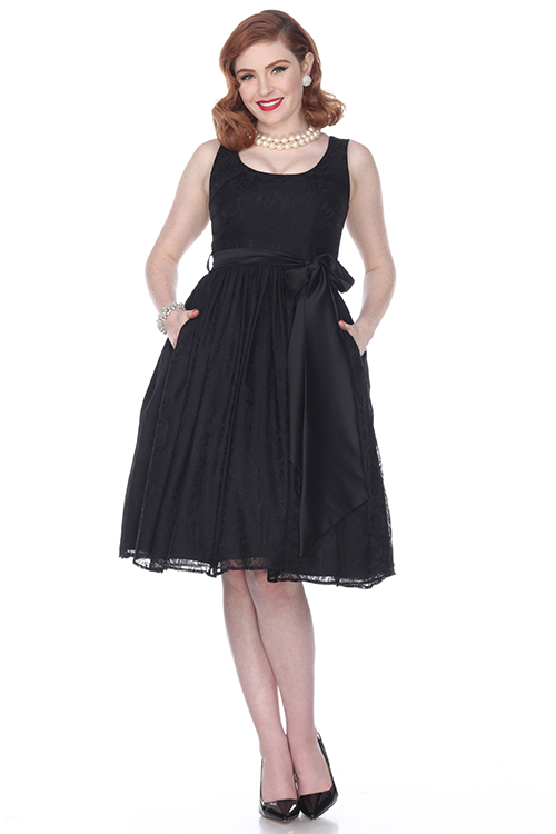 Bettie Page Esther Vintage-Inspired Dress with Black Lace Overlay - Dee ...